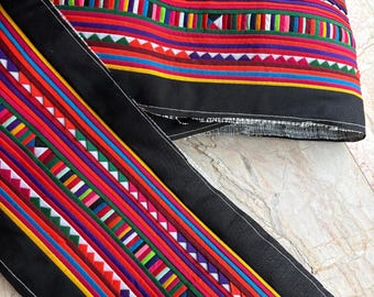 Colorful Black Lisu Fabric Tape, Striped Hmong Fabric Textile, Lisu Textile, Clothes Making, crafting, hill tribe, quilted, embroidered,