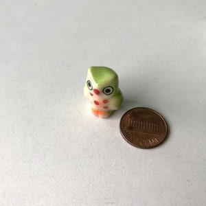 Miniature Owl Figurine, miniature ceramic owl, ceramic owl figure, miniature animal, mini animal, tiny, little owl, decoration, green image 6