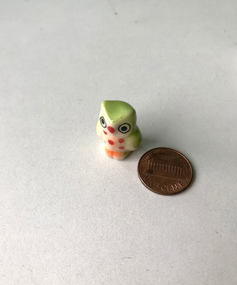 Miniature Owl Figurine, miniature ceramic owl, ceramic owl figure, miniature animal, mini animal, tiny, little owl, decoration, green image 6