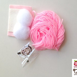 Doll Kit, craft kit, crafting kit, doll, yarn, DIY, rabbit, bunny, pink, doll, wool, animal, ball, toy, kid, craft, soft, cute, pom pom image 3