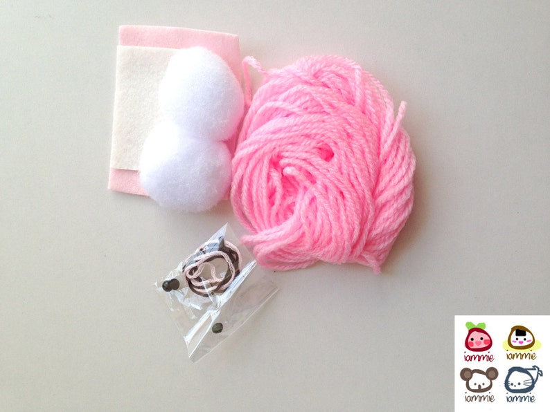 Doll Kit, craft kit, crafting kit, doll, yarn, DIY, rabbit, bunny, pink, doll, wool, animal, ball, toy, kid, craft, soft, cute, pom pom image 3