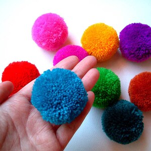 Party Yarn Pom Poms, handmade, pom pom, yarn balls, pink, green, blue, purple, violet, white, orange, red, black, brown, yellow, 5 balls image 2