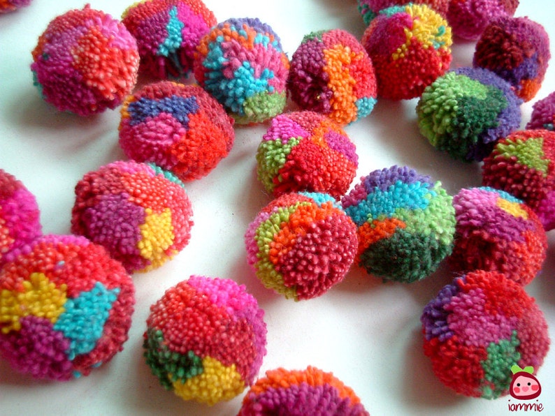 Mixed Colors Pom Poms, yarn pom poms, cotton pom pom, yarn balls, beads, pompom, party decoration, birthday, 50 pom poms, Handmade, colorful image 2