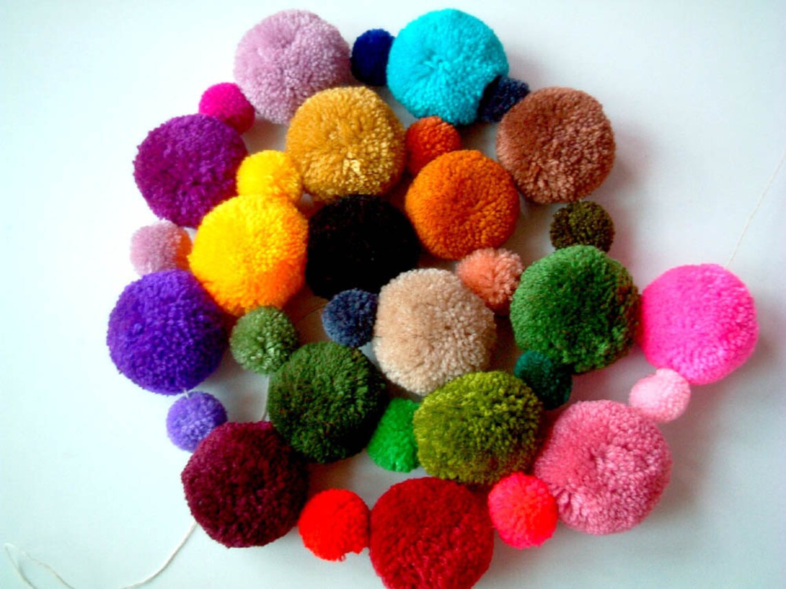 Party Yarn Pom Pom Garland Pom Poms Yarn Balls Purple Etsy