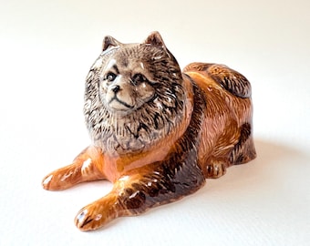 German Spitz Figure, dog figures, dog figurines, animal figure, ceramic dog figure, brown, black, grey, standing, pets, puppy figures, decor