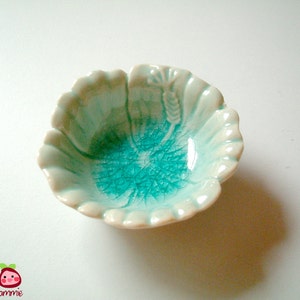 Ceramic Bowl, ceramic plate, Hibiscus, flower bowl, sauce dish, oil dish, mini, small, decoration, soap dish, small, decor, light blue image 2