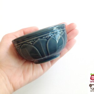 Ceramic Bowl, blue, flower, flower bowl, rice bowl, soup bowl, sauce, round, mini, small, decoration, bowl, bali, thai, luxury, lotus image 4