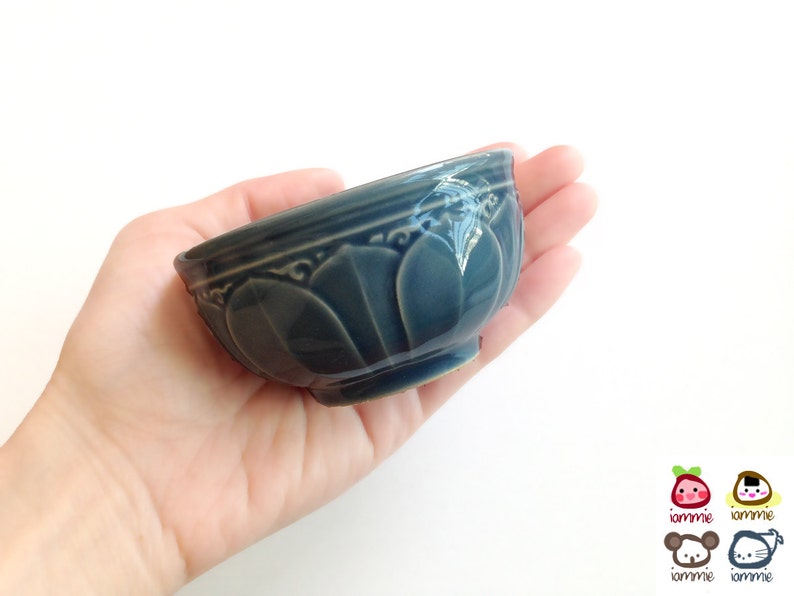 Ceramic Bowl, blue, flower, flower bowl, rice bowl, soup bowl, sauce, round, mini, small, decoration, bowl, bali, thai, luxury, lotus image 4