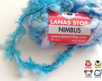 Yarn, wool, yarn ball, ball yarn, blue, white, purple, fluffy, lana stop, nimbus, acrylic, wool, polyamid, feather, knit, scarf, 27 yards