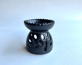 Black Ceramic Aroma Oil Warmer, Burner, tree pattern, small, ceramic bowl, decoration, decor, decoration, candle