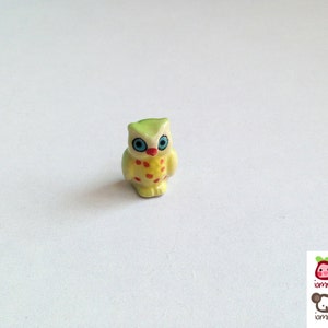 Miniature Owl Figurine, miniature ceramic owl, ceramic owl figure, miniature animal, mini animal, tiny, little owl, decoration, green image 3