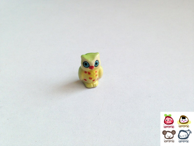 Miniature Owl Figurine, miniature ceramic owl, ceramic owl figure, miniature animal, mini animal, tiny, little owl, decoration, green image 3