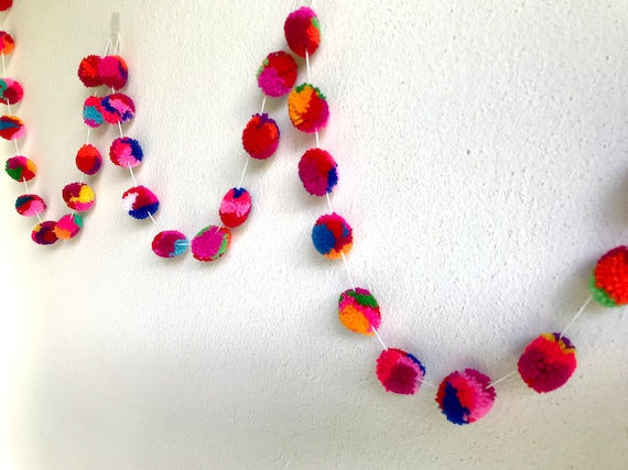 Pom Pom Garland Yarn Pom Pom Garland Mixed Color Wedding Etsy