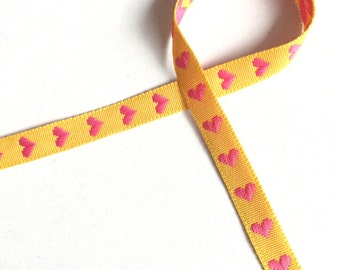 Heart Trim, yellow, pink, trim, trims, 5 YARDs, 450 cm, 3/8 inch, 1 cm, fabric, ribbon, craft, card, decor, gift, gift wrap, pastel