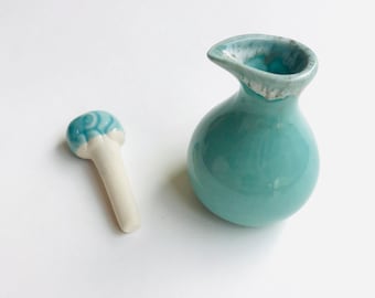 Teal Ceramic Aroma Oil Liquid Bottle with Stopper, Aqua, Pour, Lid, light blue, ceramic bottle, small, decor, ceramic jar, jug, pitcher