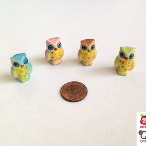 Miniature Owl Figurine, miniature ceramic owl, ceramic owl figure, miniature animal, mini animal, tiny, little owl, decoration, green image 1