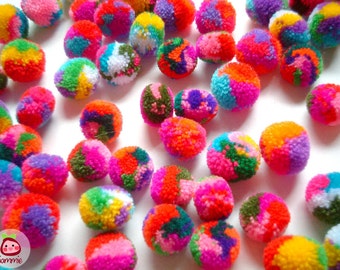 Mini Mix Yarn Pom Poms, miniature, party pom, pompom, colorful, kid, children, yarn ball, bead, colorful, tiny, 20 pom poms, tiny, small