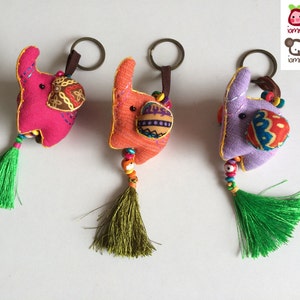 Elephant Keychain, Elephant Key chain, pink, fabric elephant, fabric keychain, xmas, ornament, plush elephant, fringe, colorful, children image 5