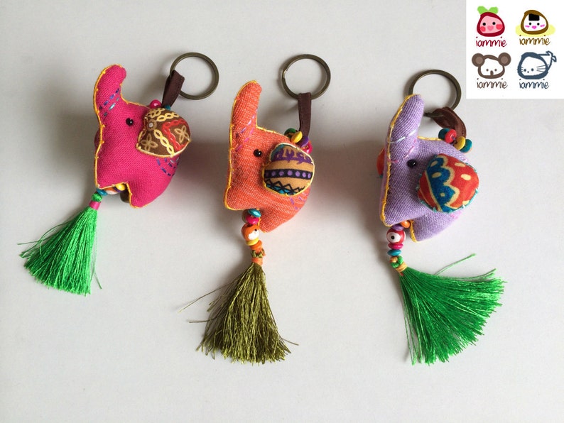 Elephant Keychain, Elephant Key chain, pink, fabric elephant, fabric keychain, xmas, ornament, plush elephant, fringe, colorful, children image 5