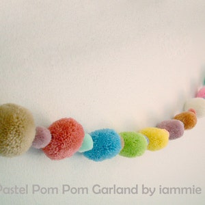 Pom Pom Garland, pastel, banner, yarn pom pom, yarn ball, sweet, pink, light blue, light green, yellow, cream, mobile, carnival, fancy image 3