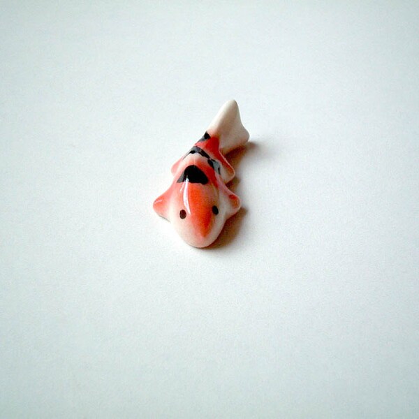 Little Pink and White Japanese Koi Ceramic Carp: mini animal, tiny animal, small animal, miniature fish, tiny fish, small fish