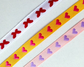 Red, Yellow, Pink, Purple, White, Trim, heart, butterfly trim, heart trim, trims, gift wrap, 3 colors, 6 yards, 2 yards each, 3/8 inch wide