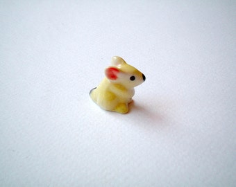 Miniature Mouse Figurine, yellow, ceramic animal, little animal, tiny animal, ceramic mouse, tiny mouse, hamster, miniature mice, mini mouse