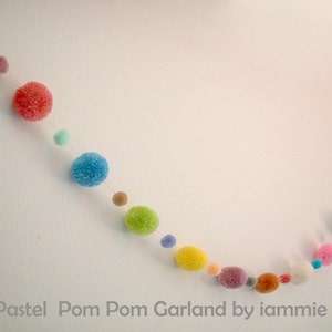 Pom Pom Garland, pastel, banner, yarn pom pom, yarn ball, sweet, pink, light blue, light green, yellow, cream, mobile, carnival, fancy image 2