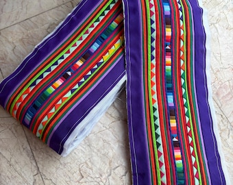 Purple Lisu Hill Tribe Quilted Fabric, Colorful Embroidered Violet Stripe Craft Textile (1 Meter)