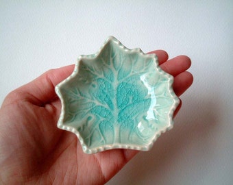 Light Blue Maple Leaf Ceramic Plate: ceramic plate, sauce dish, oil dish, mini, small, decoration, soap dish, summer, decor, iammie