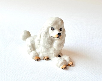 Dog figure, Poodle, White, sitting, lying, puppy, Ceramic Dog Figurine, ceramic animal figure, animal figurines, puppy, pets, decoration