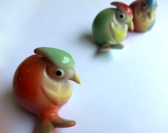 Bird Ceramic Figure, bird figurine, mini animal, ceramic animal, tiny animal, little animal, decoration, miniature animal, green, orange