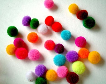 Mini Handmade Party Yarn Pom Poms, pompom, colorful, kid, children, small, yarn ball, bead, colorful, tiny, 30 pom poms, celebration