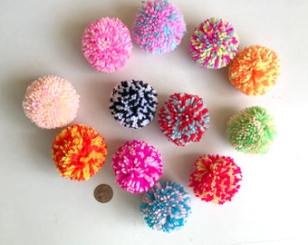 Pom Poms, yarn, BLEND, pom pom, poms, yarn balls, mint, yellow, orange, lime, bright, pink, yellow, neon, white, mix, mixed, 5 pom poms