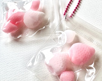 Strawberries Squishy Toy, fidget strawberry keychain, Fruits fidget toy, Fruit Squishy keychain, Stress Relief Toy, pink, white, Soft, Slow
