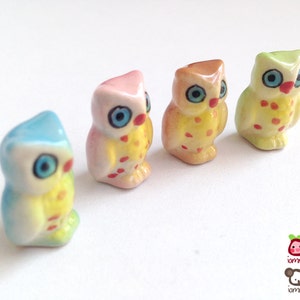 Miniature Owl Figurine, miniature ceramic owl, ceramic owl figure, miniature animal, mini animal, tiny, little owl, decoration, green image 2