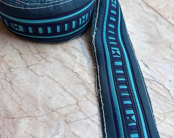 Special Length 74.8” (190 cm) Hmong Textile, Navy Blue Lisu Textile, Hmong Fabric, Lisu Tape, Lisu Fabric, hill tribe, crafting, stripe