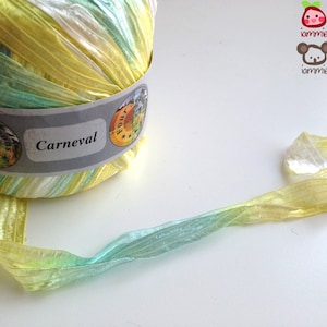 Fio, guarnição, fita, azul claro, azul, amarelo, verde, verde claro, branco, carneval, náilon, guarnição, cachecol, malha, cachecol, 1 novelo, 54 jardas
