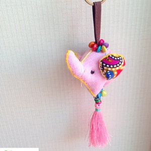 Elephant Keychain, Elephant Key chain, pink, fabric elephant, fabric keychain, xmas, ornament, plush elephant, fringe, colorful, children image 4