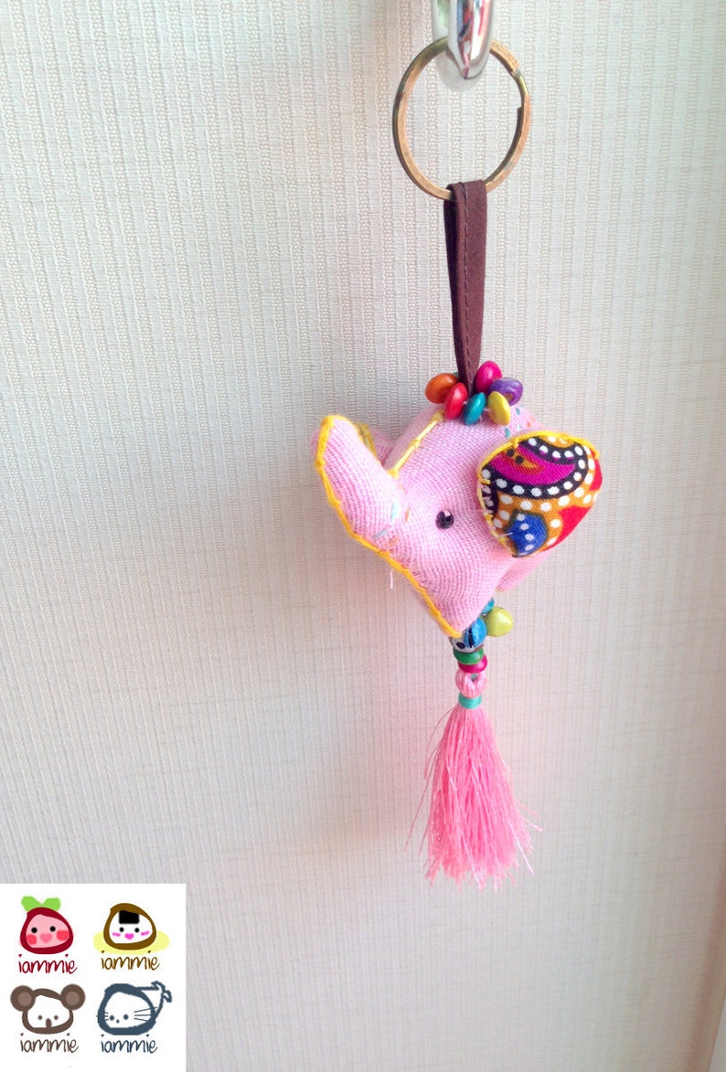 Elephant Keychain, Elephant Key chain, pink, fabric elephant, fabric keychain, xmas, ornament, plush elephant, fringe, colorful, children image 4