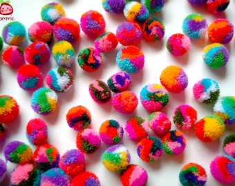 Mini Yarn Pom Poms, miniature, party pom, pompom, colorful, kid, children, multi color, bead, iammie, tiny, 200 pom poms, tiny, handmade