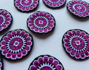 Round Hmong Patch, crafting, quilting, patches, craft, hill tribe, blue, magenta, circle, embroidered, embroidery, SET of FIVE