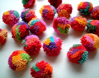 Mixed Colors Pom Poms, yarn pom poms, cotton pom pom, yarn balls, beads, pompom, party decoration, birthday, 50 pom poms, Handmade, colorful