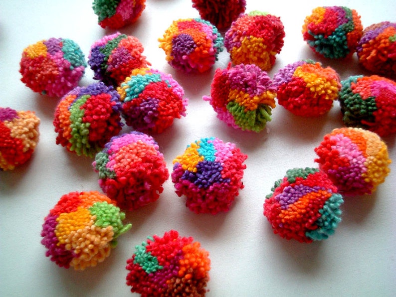 Mixed Colors Pom Poms, yarn pom poms, cotton pom pom, yarn balls, beads, pompom, party decoration, birthday, 50 pom poms, Handmade, colorful image 1