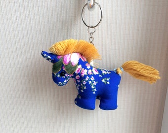 Little Pony, horse, blue, bright, flowery, cute, Key chain, fabric horse, fabric keychain, bag decor, plush, fringe, colorful, kid, fuchsia