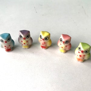 Miniature Owl Figurine, yellow, miniature ceramic owl, ceramic owl figure, miniature animal, mini animal, tiny, little owl, decoration
