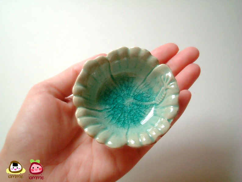 Ceramic Bowl, ceramic plate, Hibiscus, flower bowl, sauce dish, oil dish, mini, small, decoration, soap dish, small, decor, light blue image 1