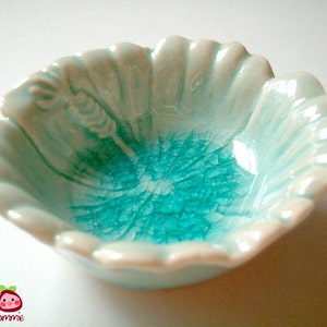 Ceramic Bowl, ceramic plate, Hibiscus, flower bowl, sauce dish, oil dish, mini, small, decoration, soap dish, small, decor, light blue image 3