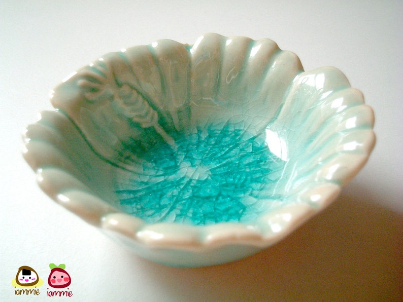 Ceramic Bowl, ceramic plate, Hibiscus, flower bowl, sauce dish, oil dish, mini, small, decoration, soap dish, small, decor, light blue image 3