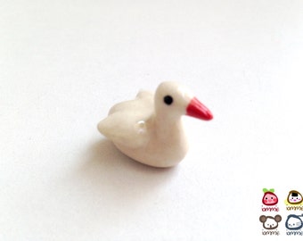 Miniature Ceramic Duck, miniature duck, duck figurine, white, cream, chick, figurine, terrarium, clay, miniature kitten, tiny, small, little